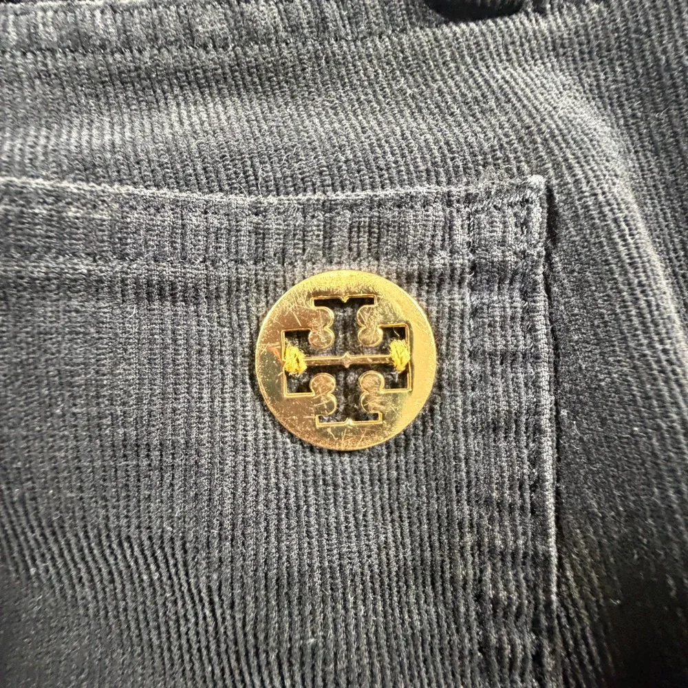 Tory Burch Black Super Skinny Corduroy Pants Womens Size 31‎ Gold Logo Hardware